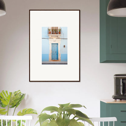 Framed wall art of a blue door and wall in Ethereal Azul Entrance style