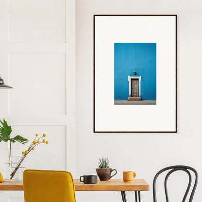 Framed photo of a white doorway on a bright blue wall from Eternal Cerulean Cloister