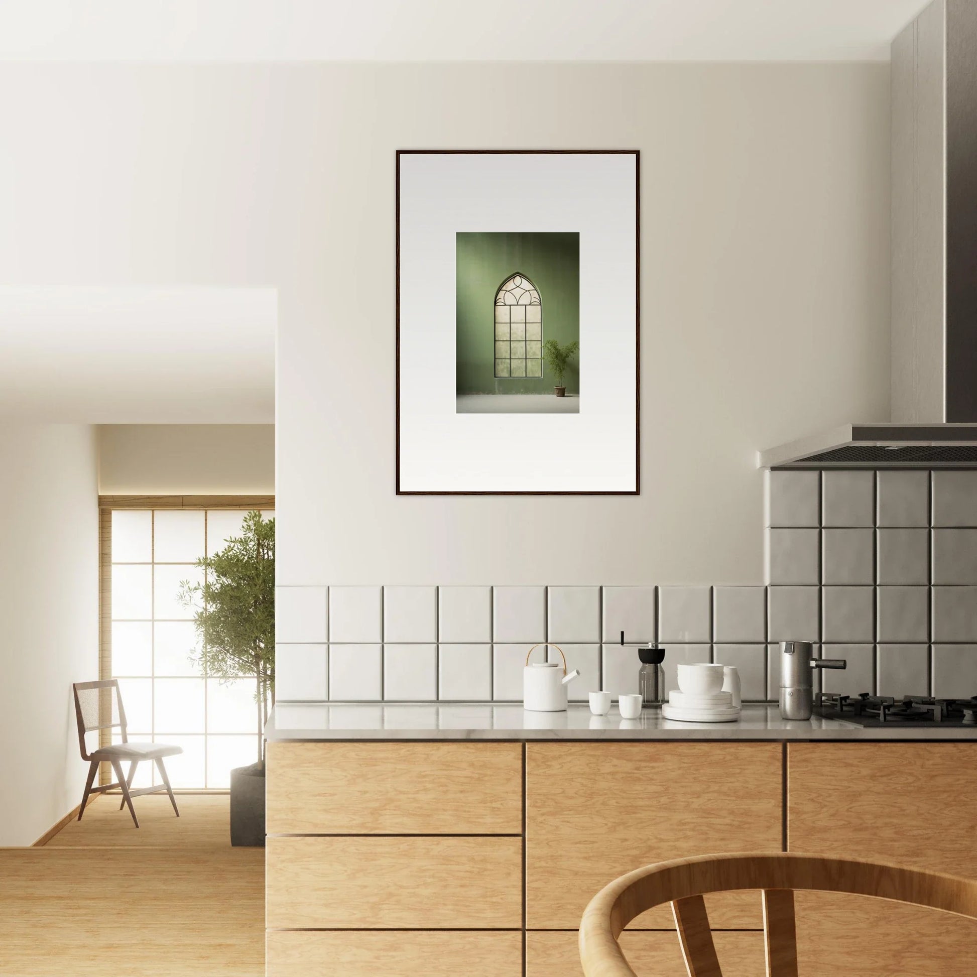 Framed photograph of an arched window in green tones from Green Crescent special edition art™