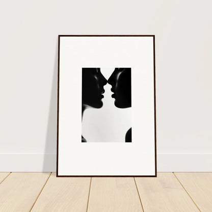 Framed black and white silhouette art of two profiles kissing, Whispers Shadowdance Serenaa