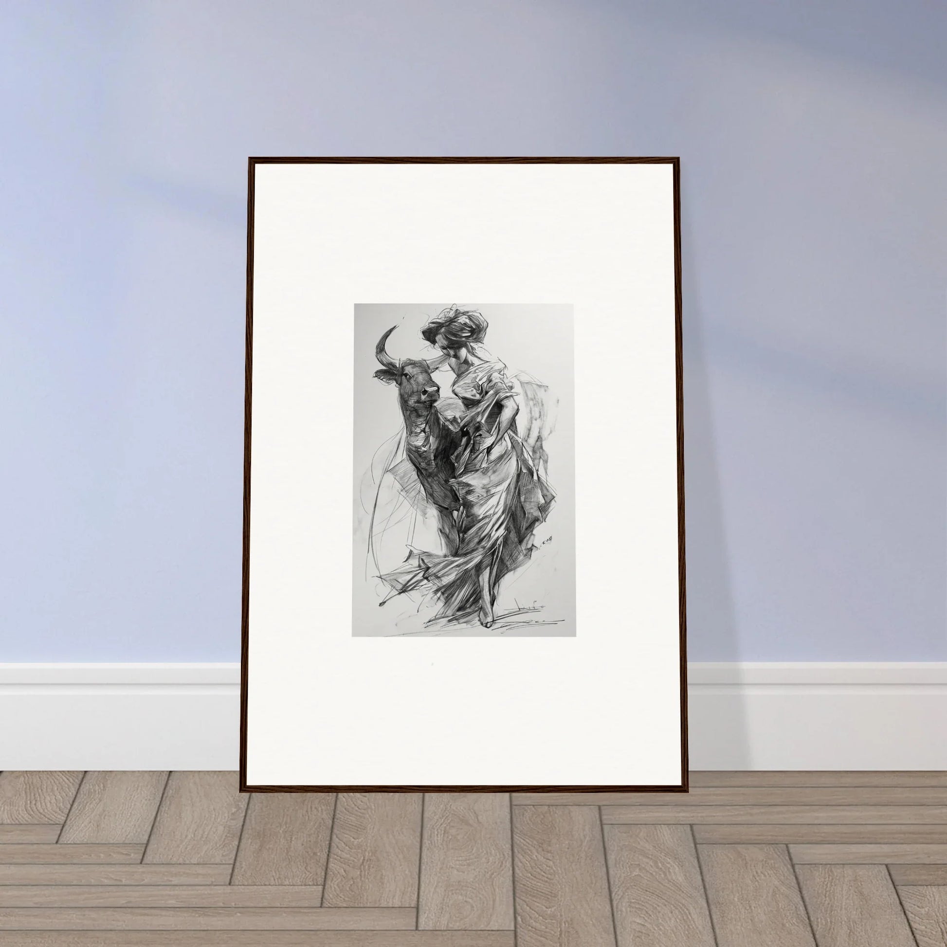 Framed wall art of a dynamic figure in robes from Ebullient Abstract Liaisons