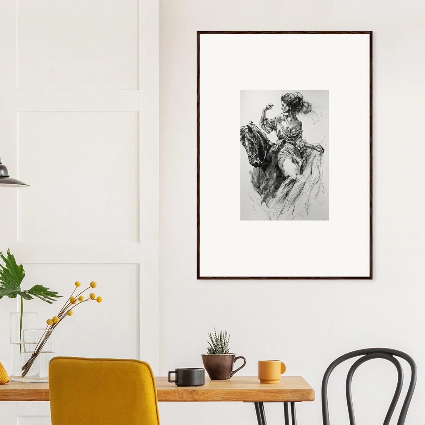 Framed black and white sketch of Ephemeral Journey Grafikermania on a white wall