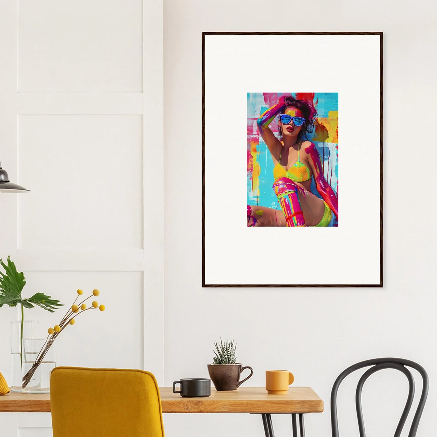 Colorful abstract wall art of a bikini figure, perfect for vibrant room decoration