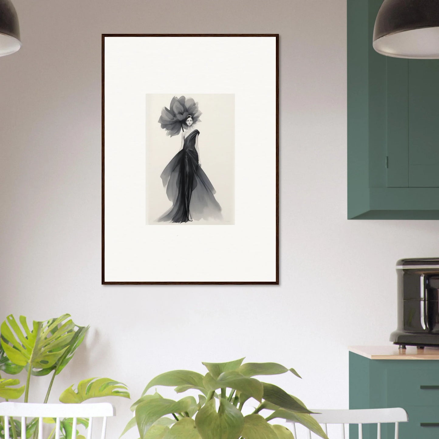 Black and white art print of a figure in flowing fabric for Curtain Bloom Dance