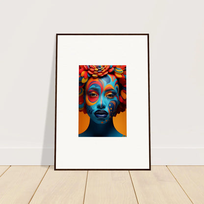 Colorful portrait with face paint and floral headdress for vibrant room decoration