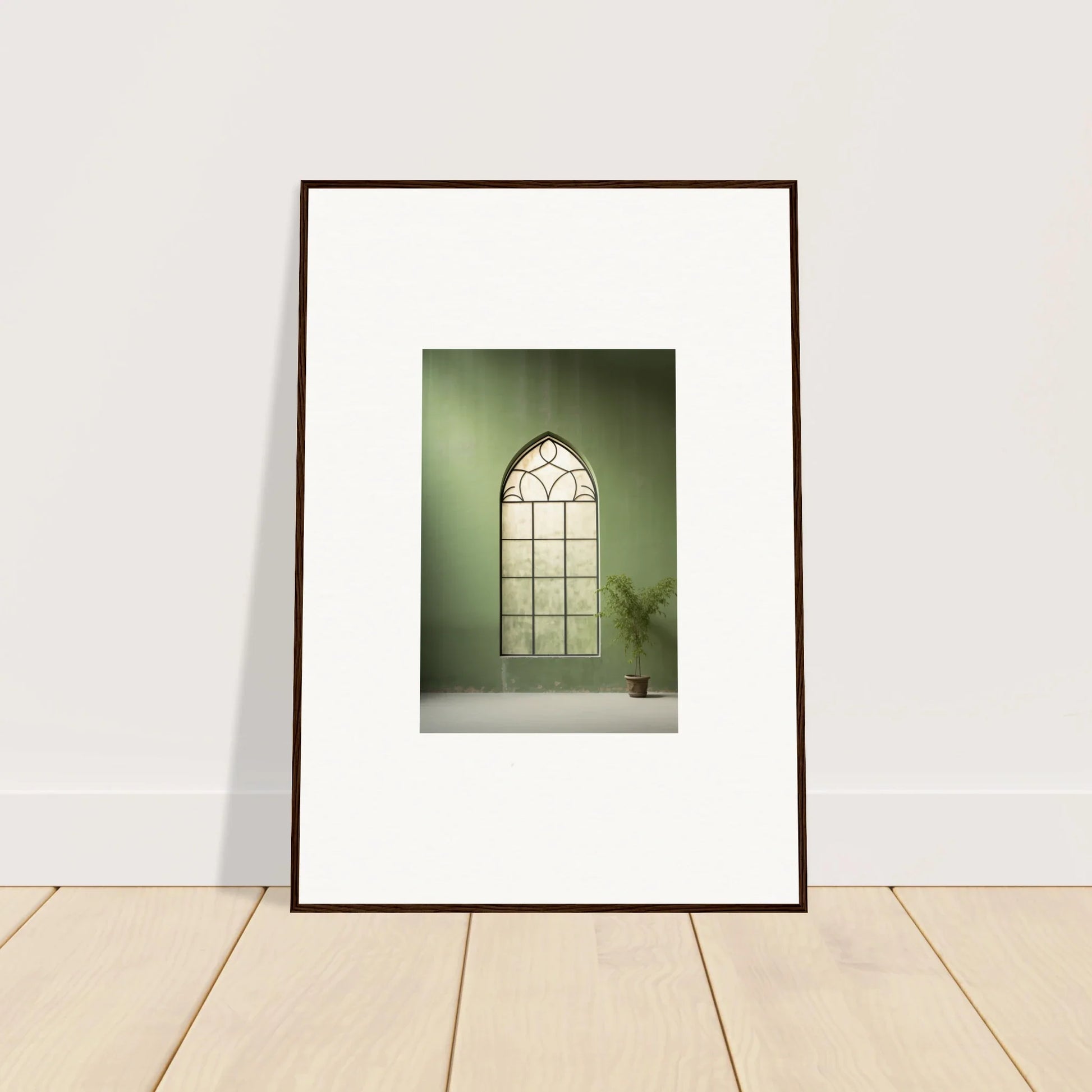 Framed photograph of an arched church window in Green Crescent special edition art™