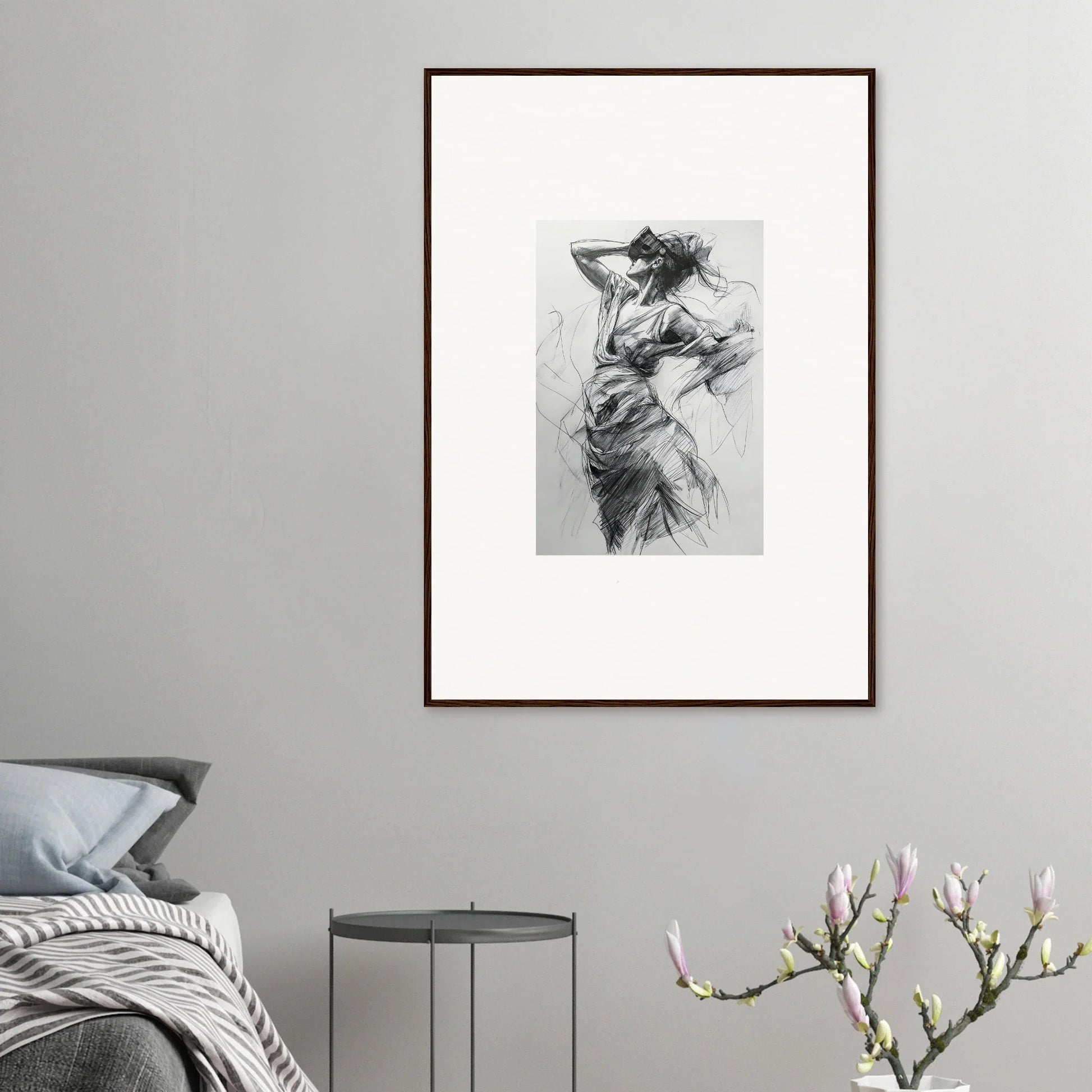 Framed black and white dancer sketch, part of Sketch Mirage Matinee’s special edition art