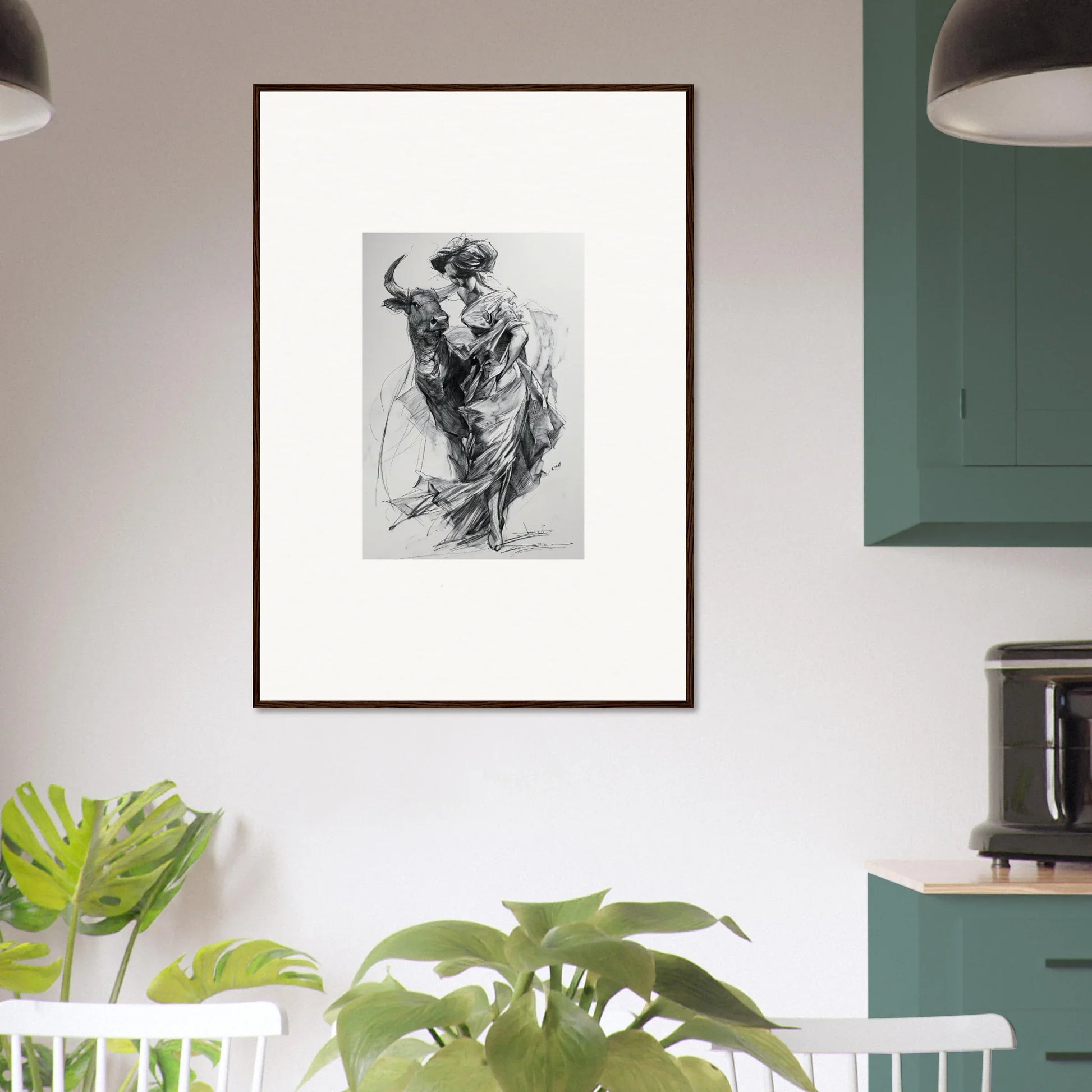 Framed black and white bull and matador sketch from Sylvan Euphoria Lumia special edition art™