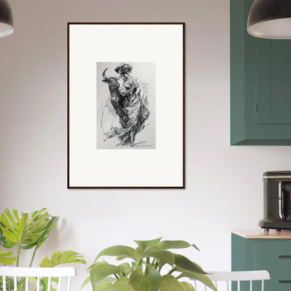 Framed black and white bull and matador sketch from Sylvan Euphoria Lumia special edition art™