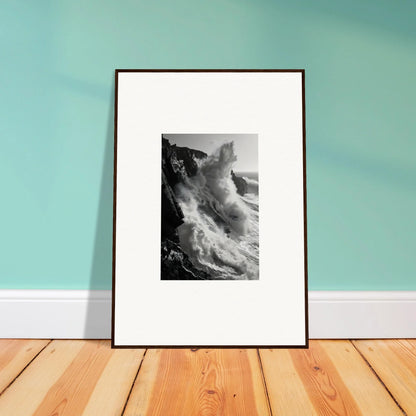 Framed black and white photo of crashing waves in Tempest Winks Reverie special edition art™