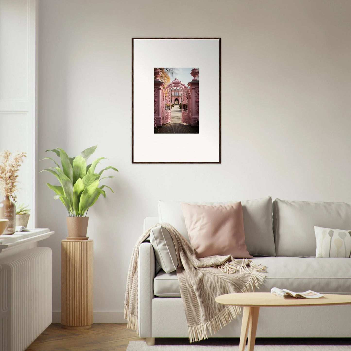 Framed photo of a pink archway at the Sugarcotton Visions Gateway to a garden path