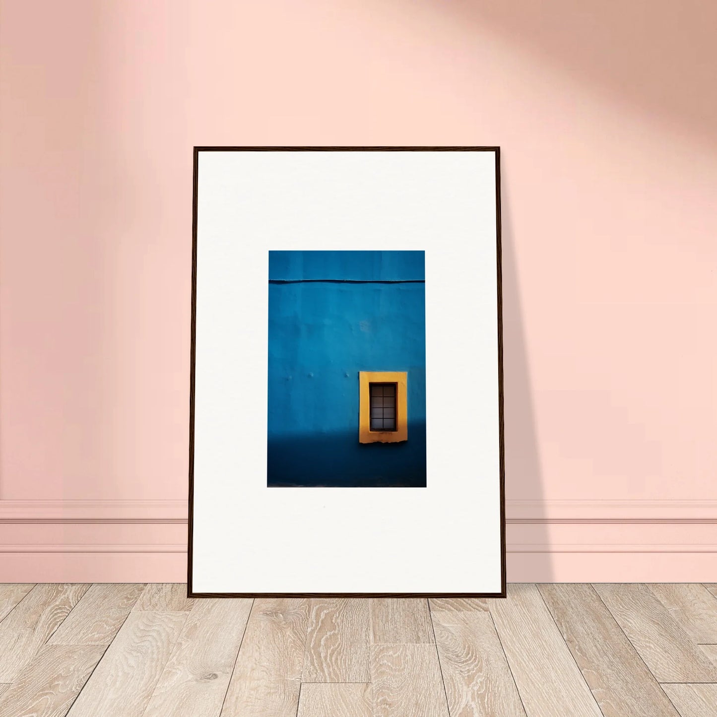 Framed photo of a blue wall with a yellow window frame in Hypercolor Dreamscape Longitude