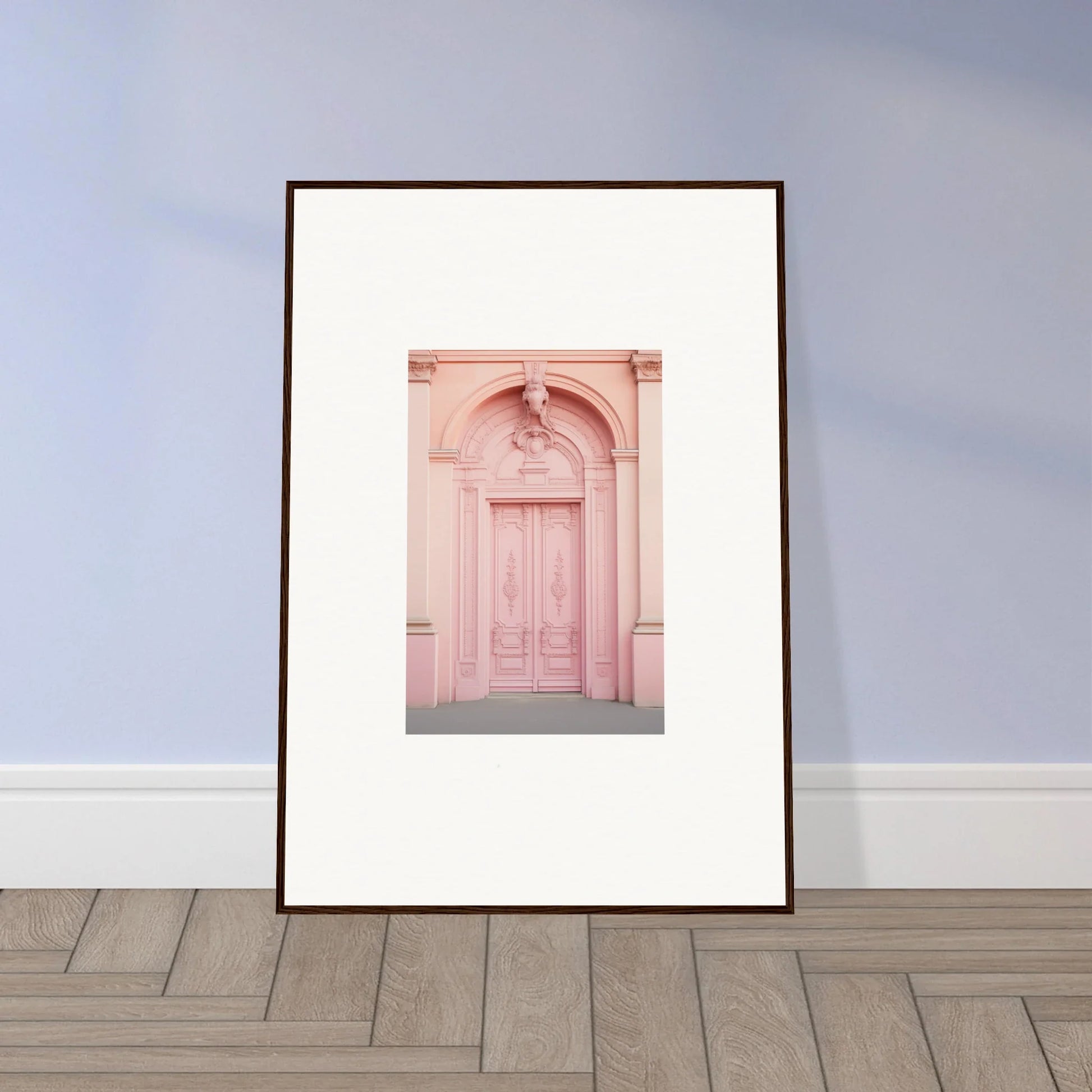 Framed art print of a pink architectural doorway from Porphyr Pink Processions