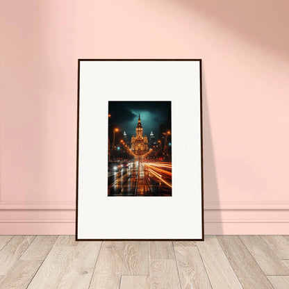 Framed wall art of Radiant Urban Reverie capturing illuminated city streets at night