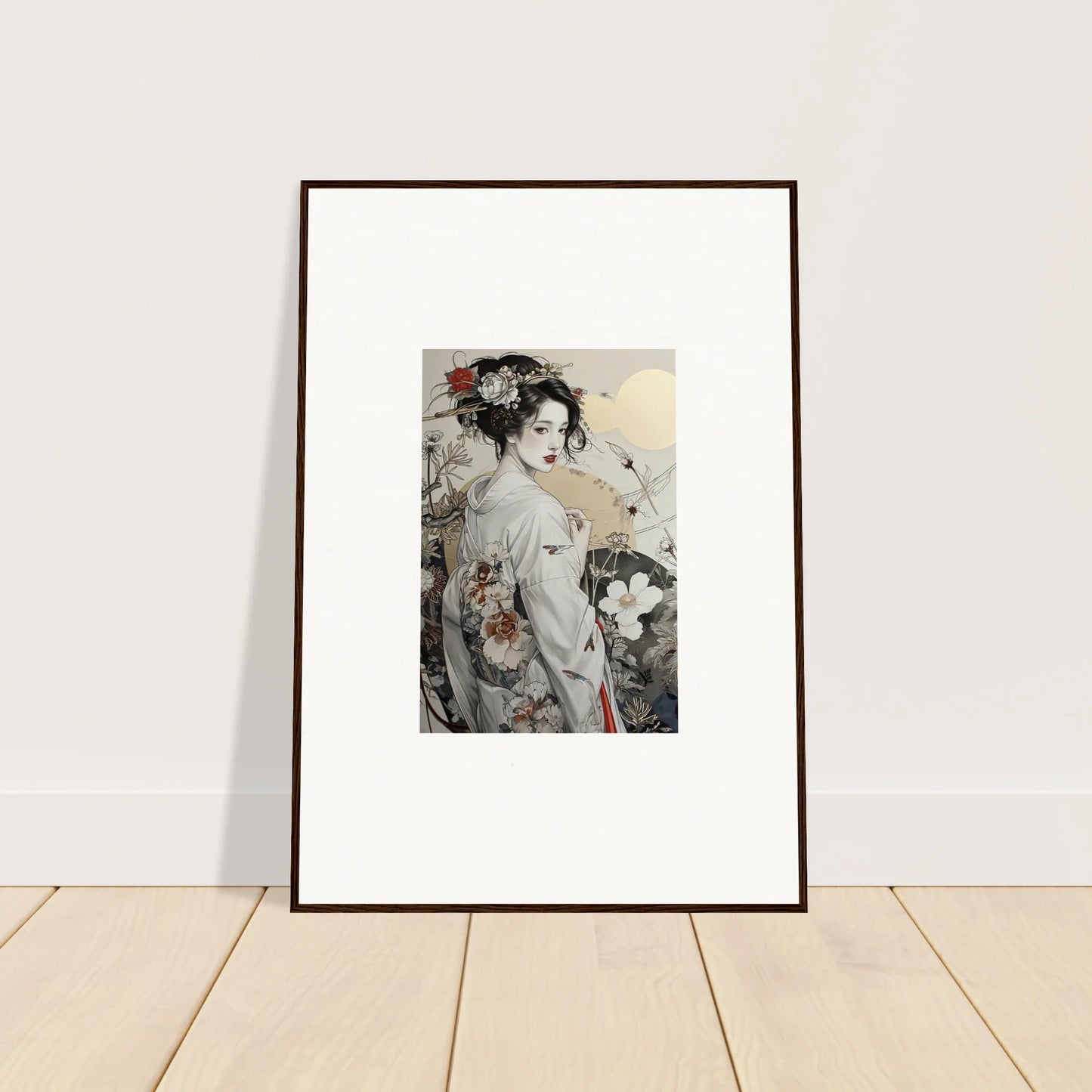 Framed Japanese geisha art in ink and watercolor from Daydream Blossom Wistitudes