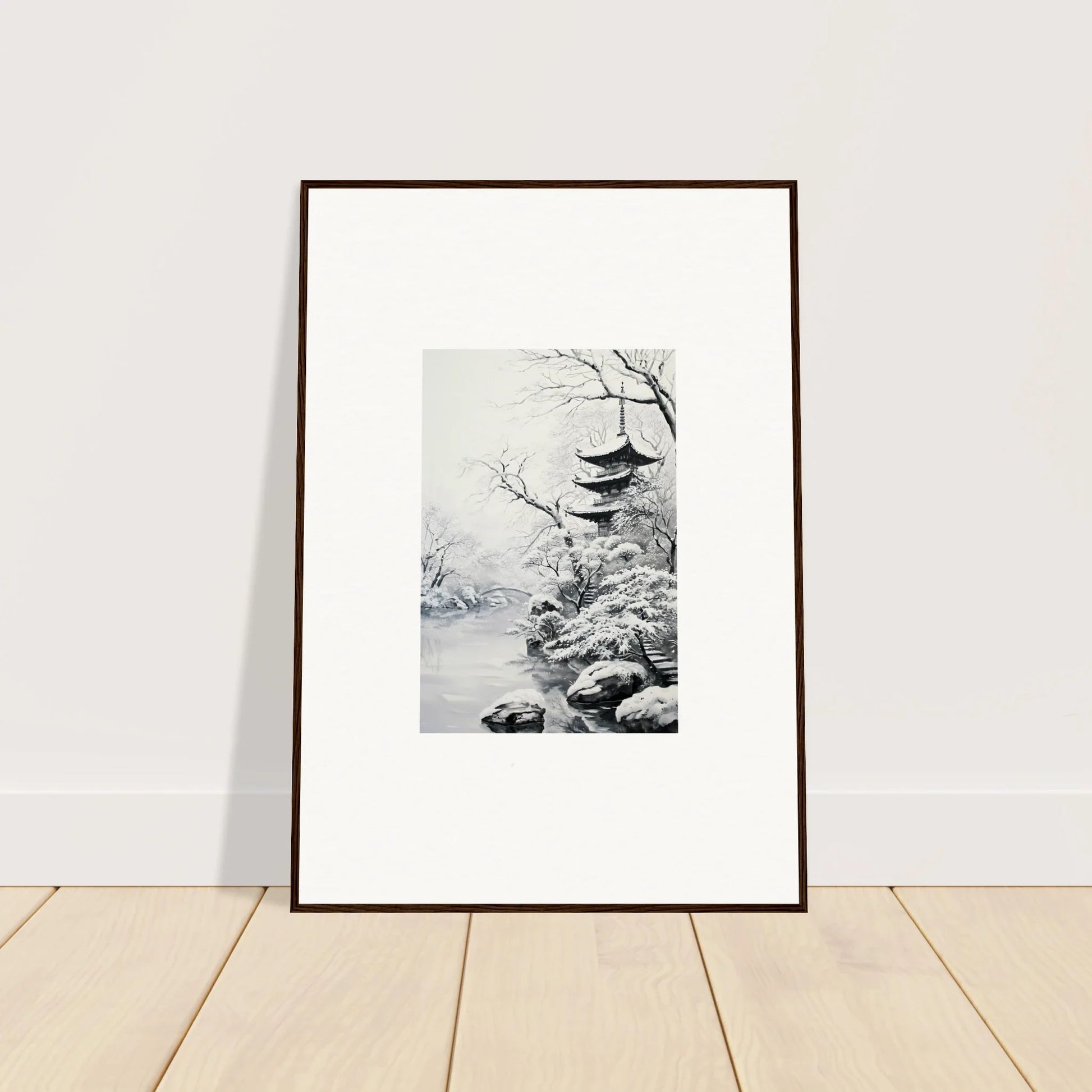 Framed wall art of a snowy pagoda from Twilight Rebirth Narrative special edition art™