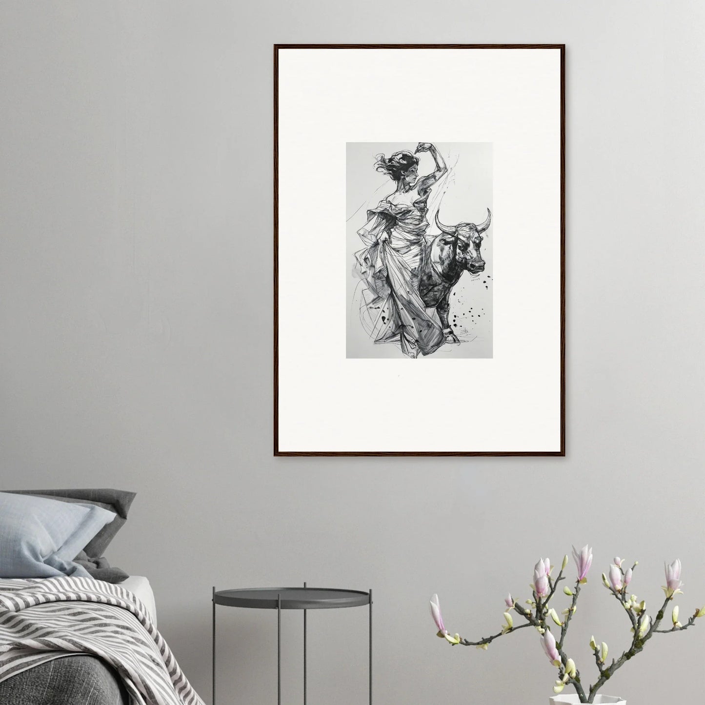 Black and white sketch of a bull rider in motion from Tauripe Mystique Visions