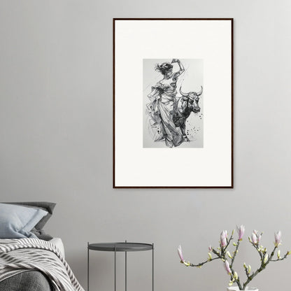 Black and white sketch of a bull rider in motion from Tauripe Mystique Visions