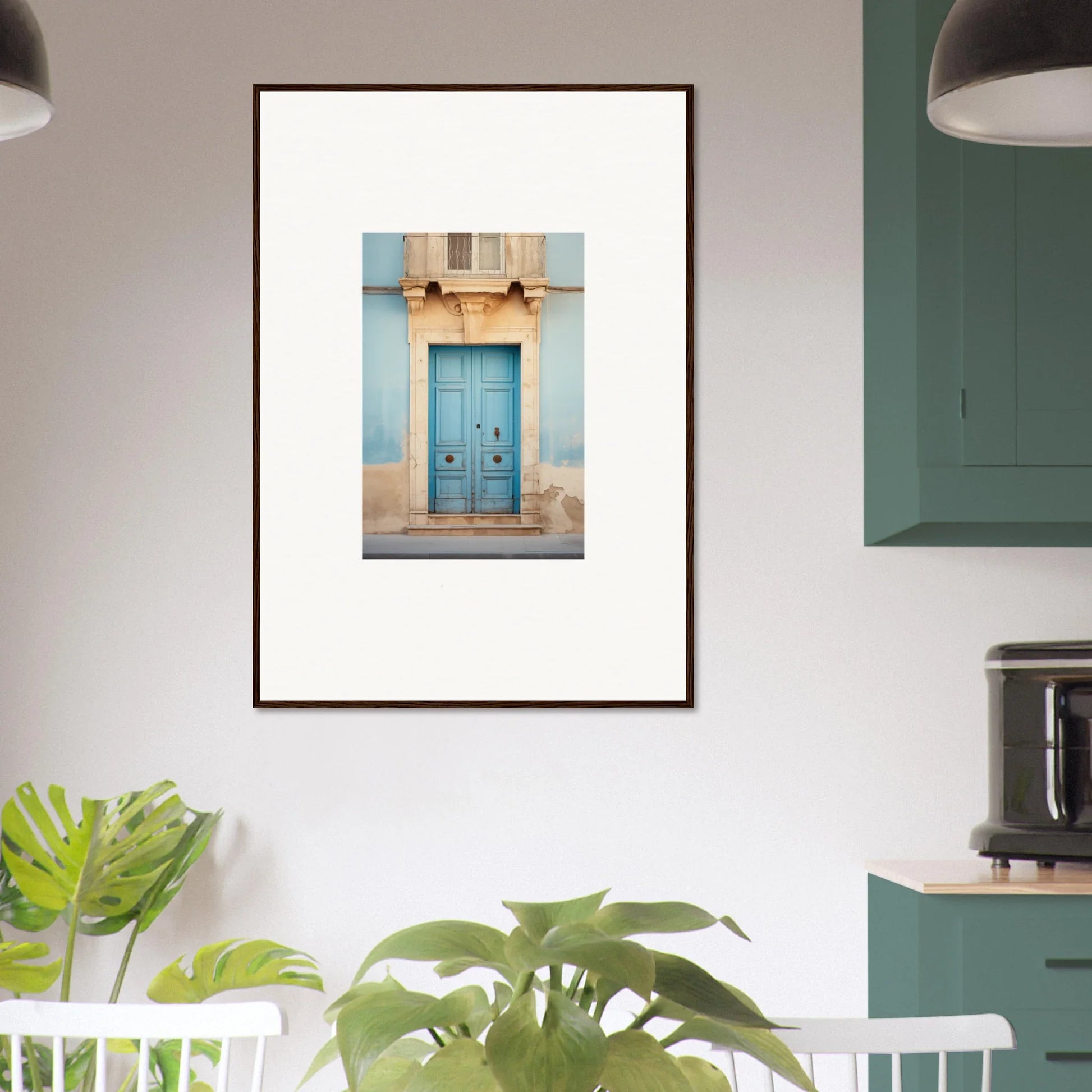 Framed photograph of a bright blue door in the Ephemeral Dreamscape Doorway art