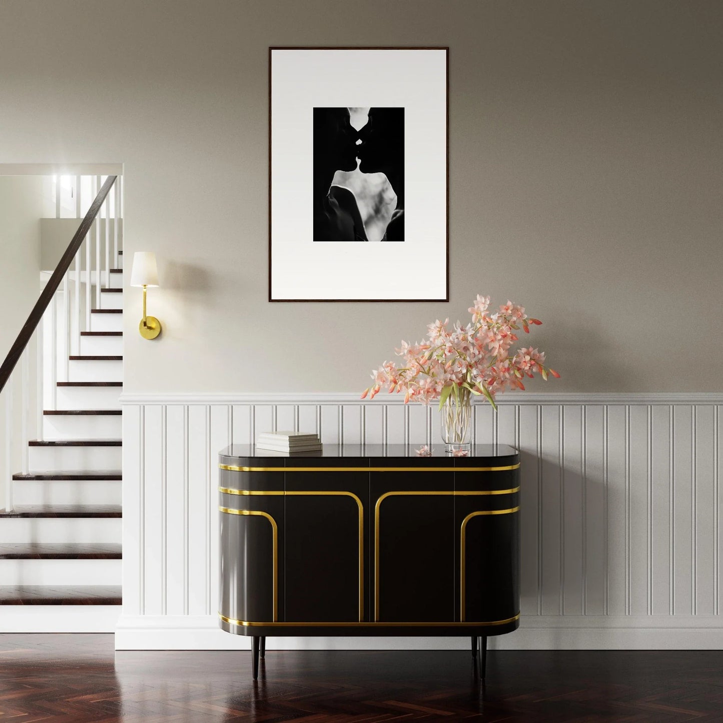 Art Deco-style black cabinet with gold trim from Shadowy Dawn Nuance collection