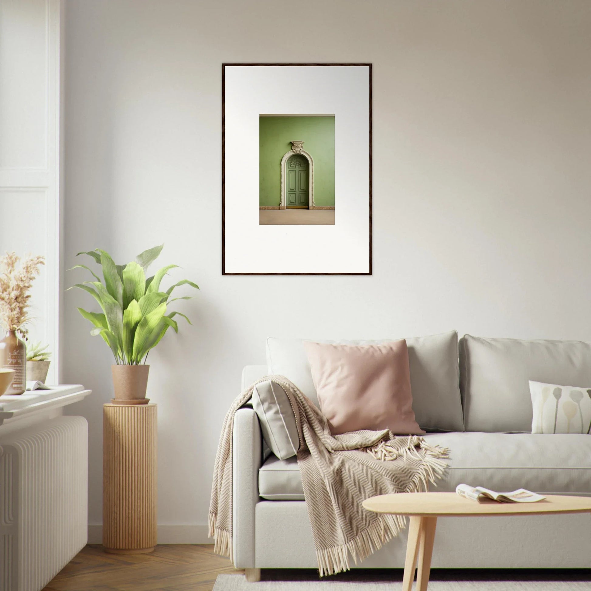 Framed wall art of an arched doorway with green tint in Verdant Illusion Sphere