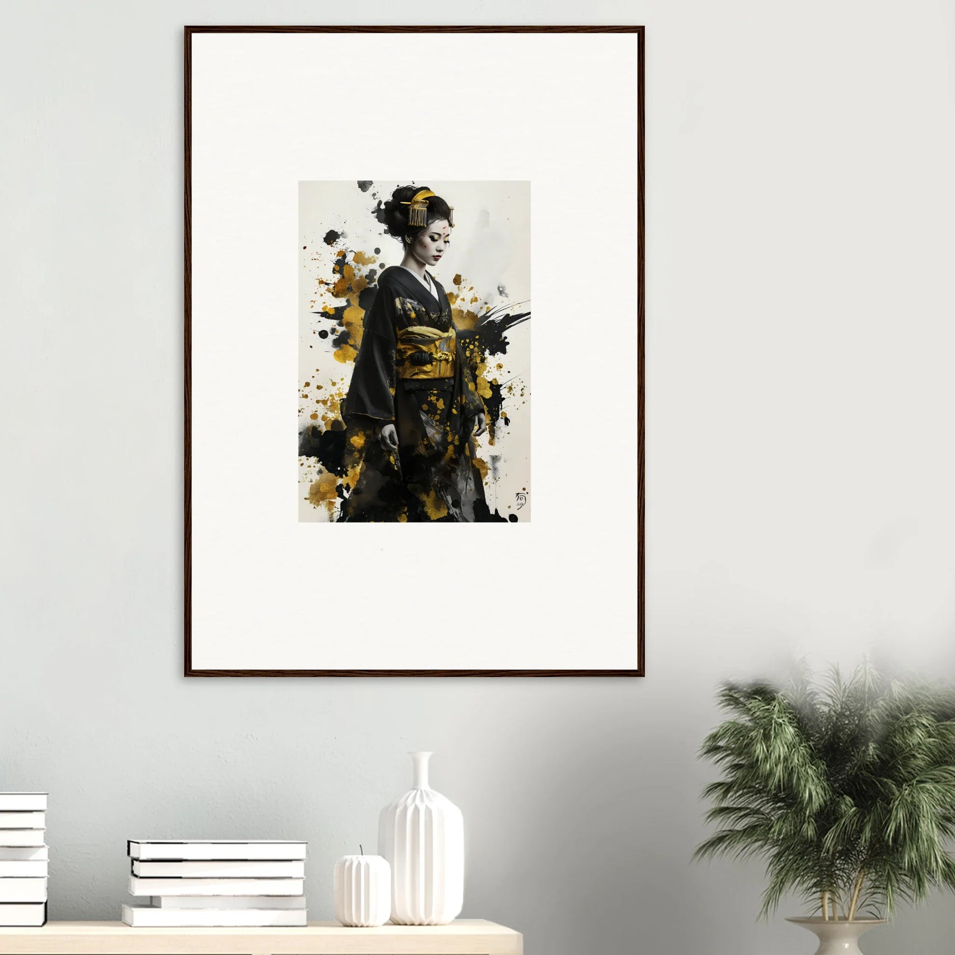 Framed artistic print of a geisha in watercolor style for your premium framed wall