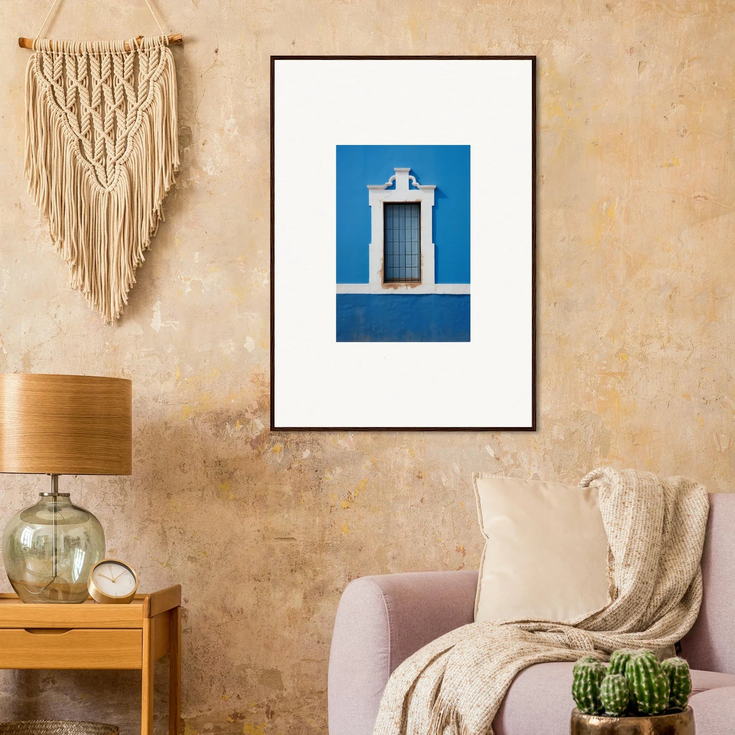 Framed wall art of a white window on a blue wall from Liquid Azure Quest special edition art™