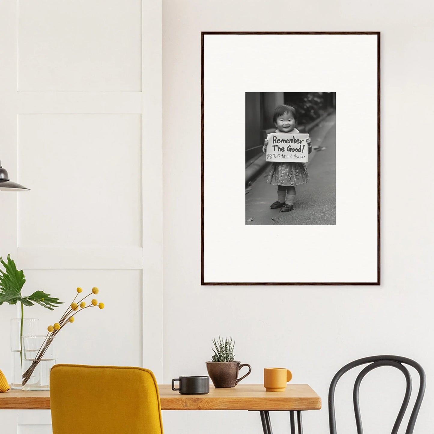 Framed black and white photograph on a wall, perfect for Whimsy Echo Memory lovers