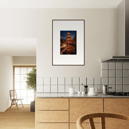 Framed wall art of a luminous church reflection for Luminous Neo’ici Dops special edition