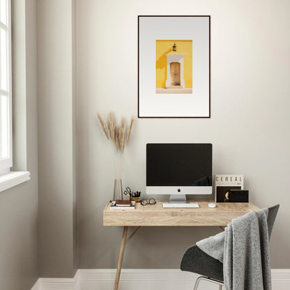 Minimalist wooden desk with iMac and accessories in Golden Hue Portal decor