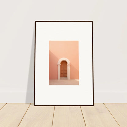 Framed photo of a wooden door in a pink arch, part of Silent Coral Dreams collection