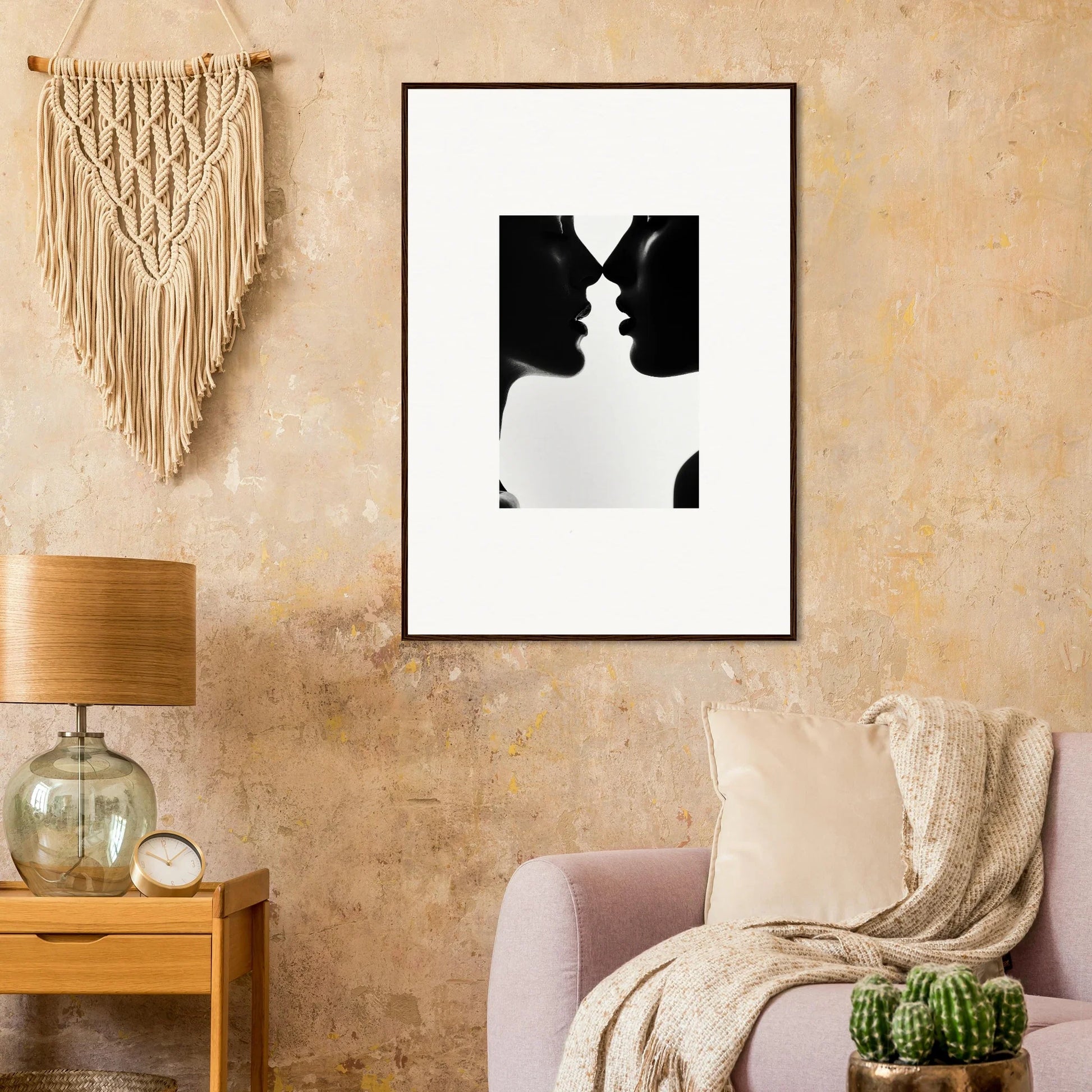 Black and white silhouette art of two profiles in Shadowed Sédual Symphony frame