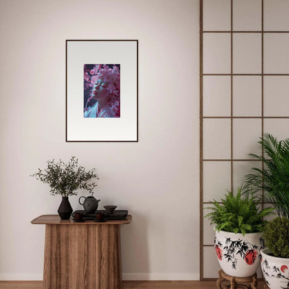 Sakura Whispers canvas print showcases framed abstract wall art in purple and blue tones