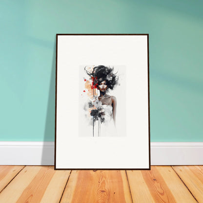 Framed watercolor abstract portrait in black, white, and red from Plume Sultry Reverie