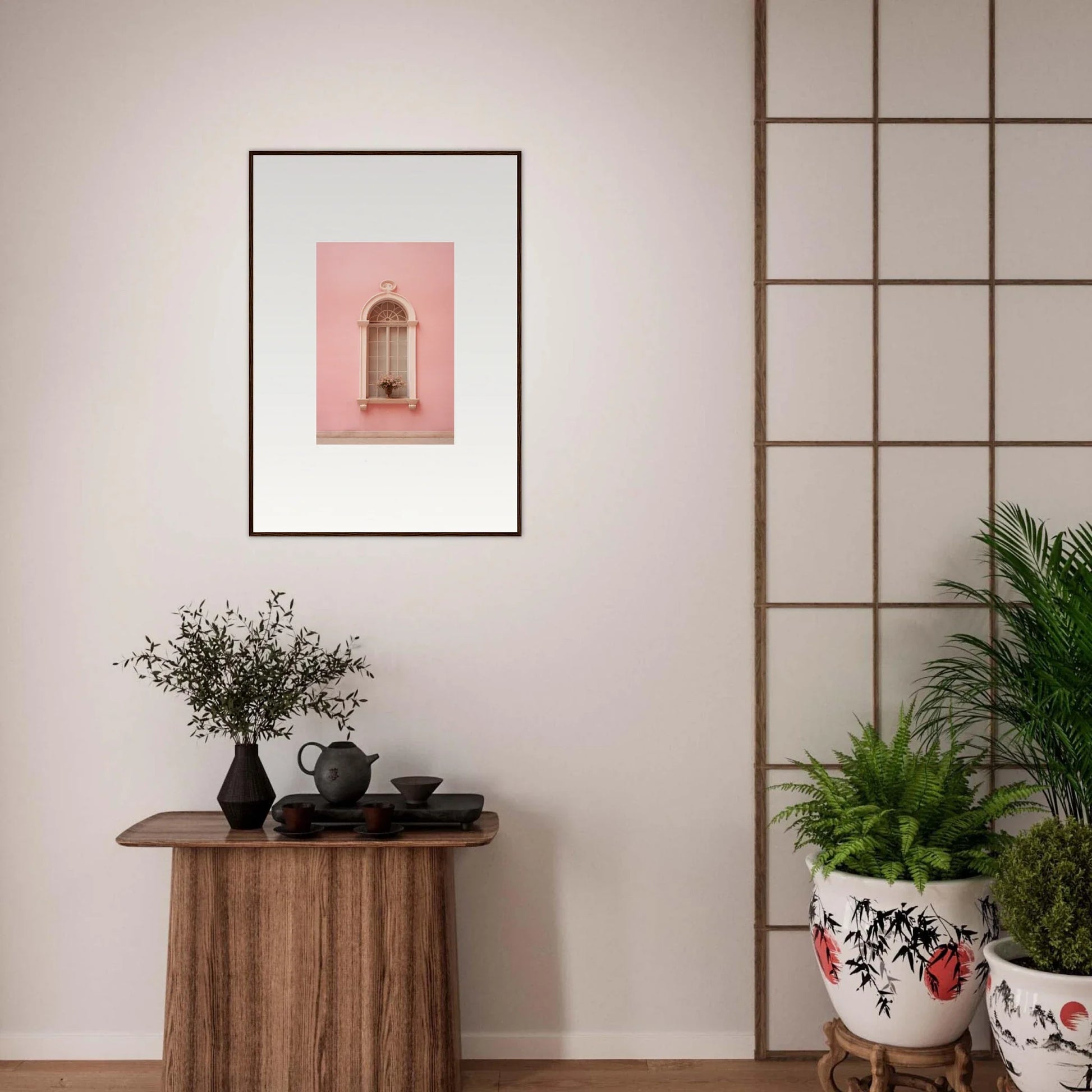 Framed wall art of a lantern on pink background from Pinky Flora Portal special edition