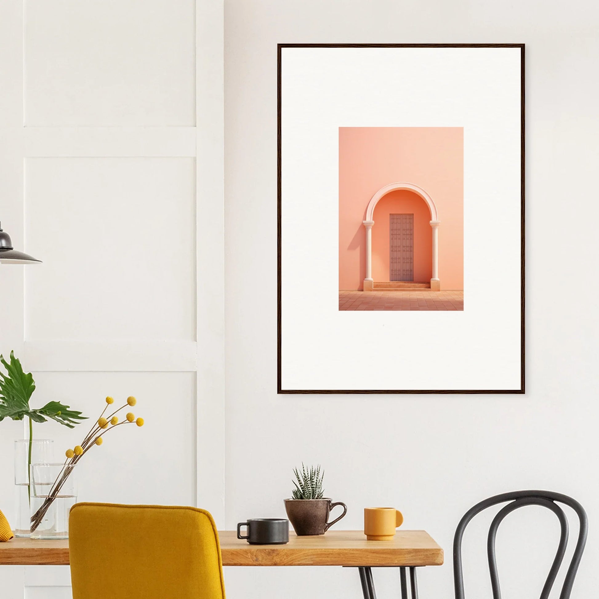 Framed art print of a peachy-pink archway from Psychedelic Arches Discussionale