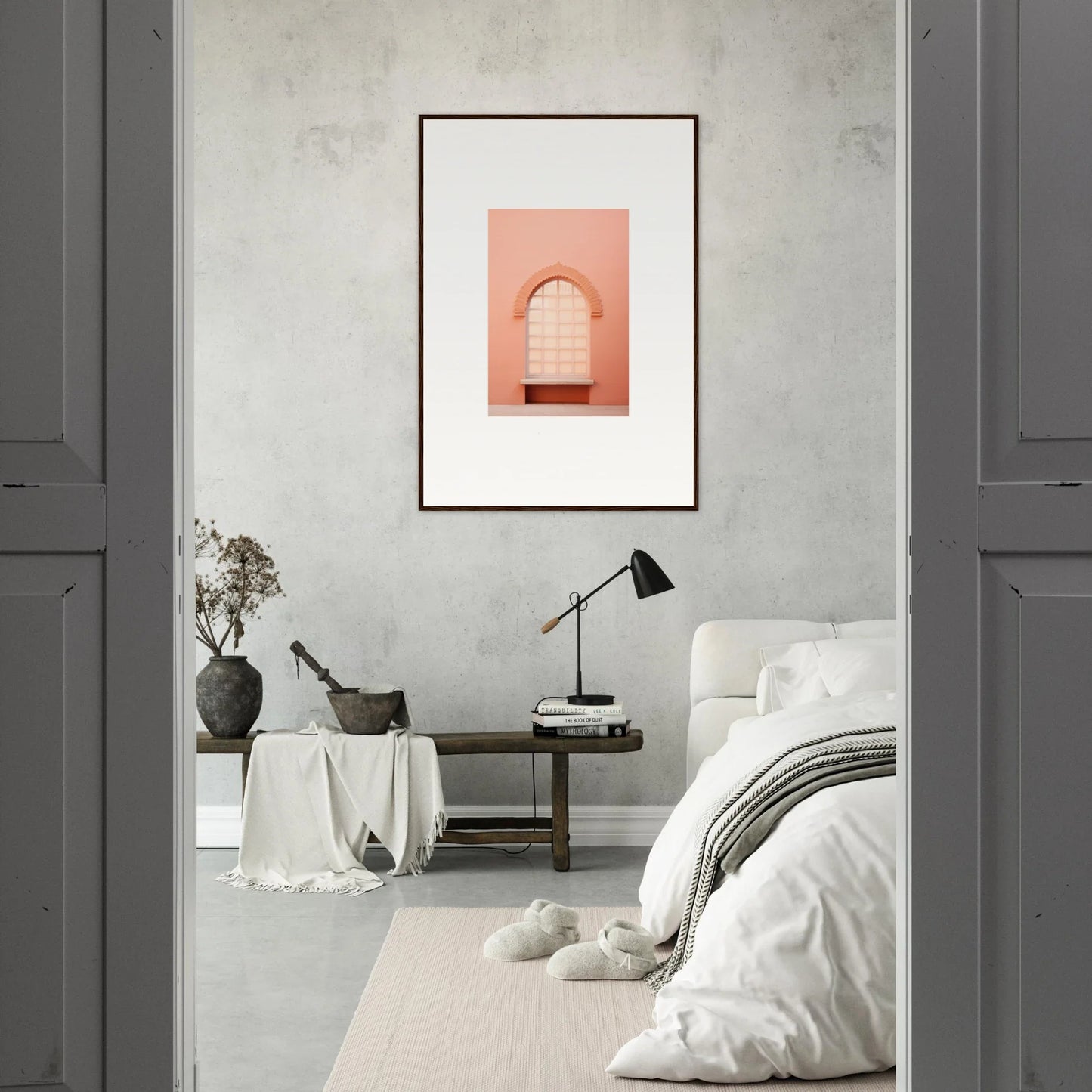 Framed coral-colored alcove print from Windows Morning Whisper special edition art™