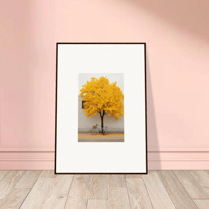 Framed wall art of a yellow-leaved tree and bicycle in Lemonade Gaze Reverie