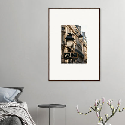 Framed wall art of a Paris street scene with a lamppost, perfect for room decoration