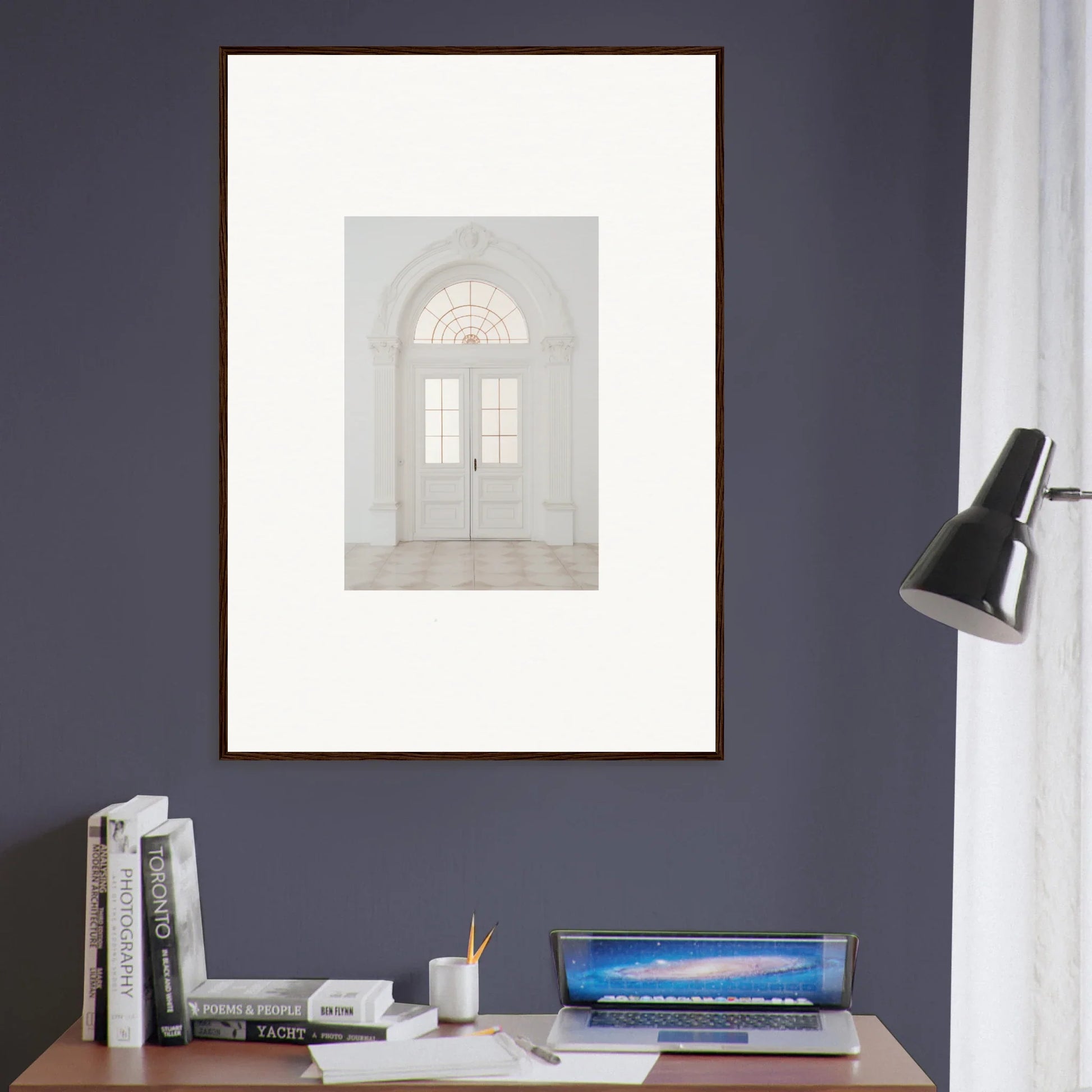 Framed wall art of a white arched doorway in Portal Poise Unveiled special edition