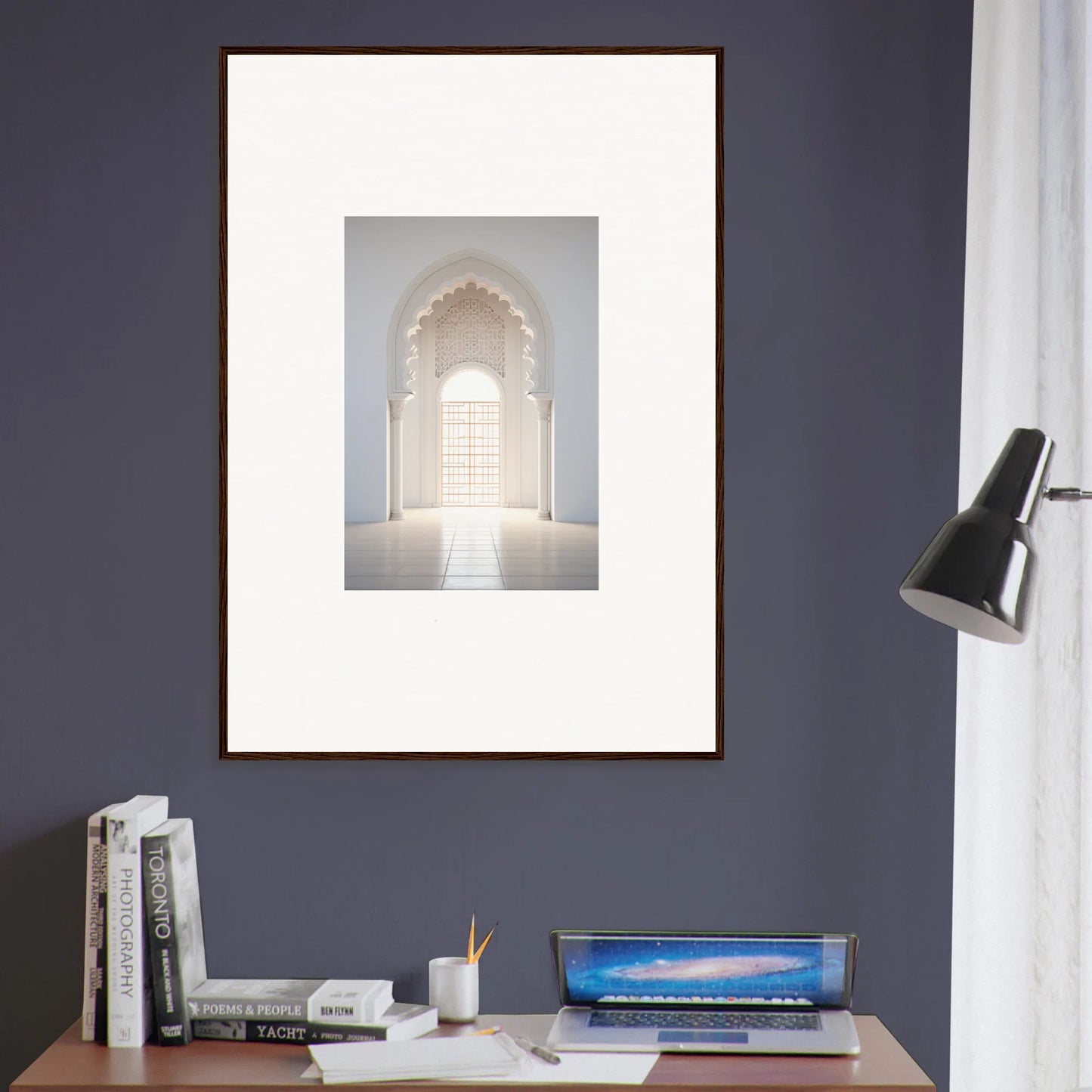 Framed art print of minimalist archway illuminated, perfect for Threshold Dreamscapes Portal