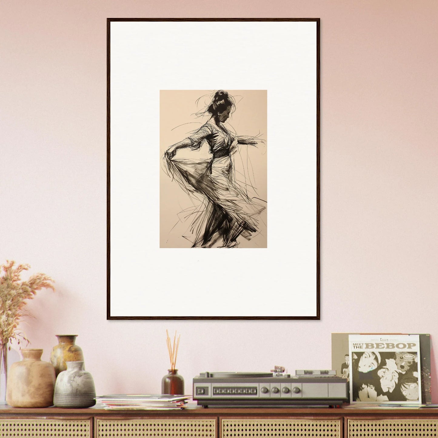 Framed wall art featuring a dancer in flowing motion from Ephemeral Motion Whispers