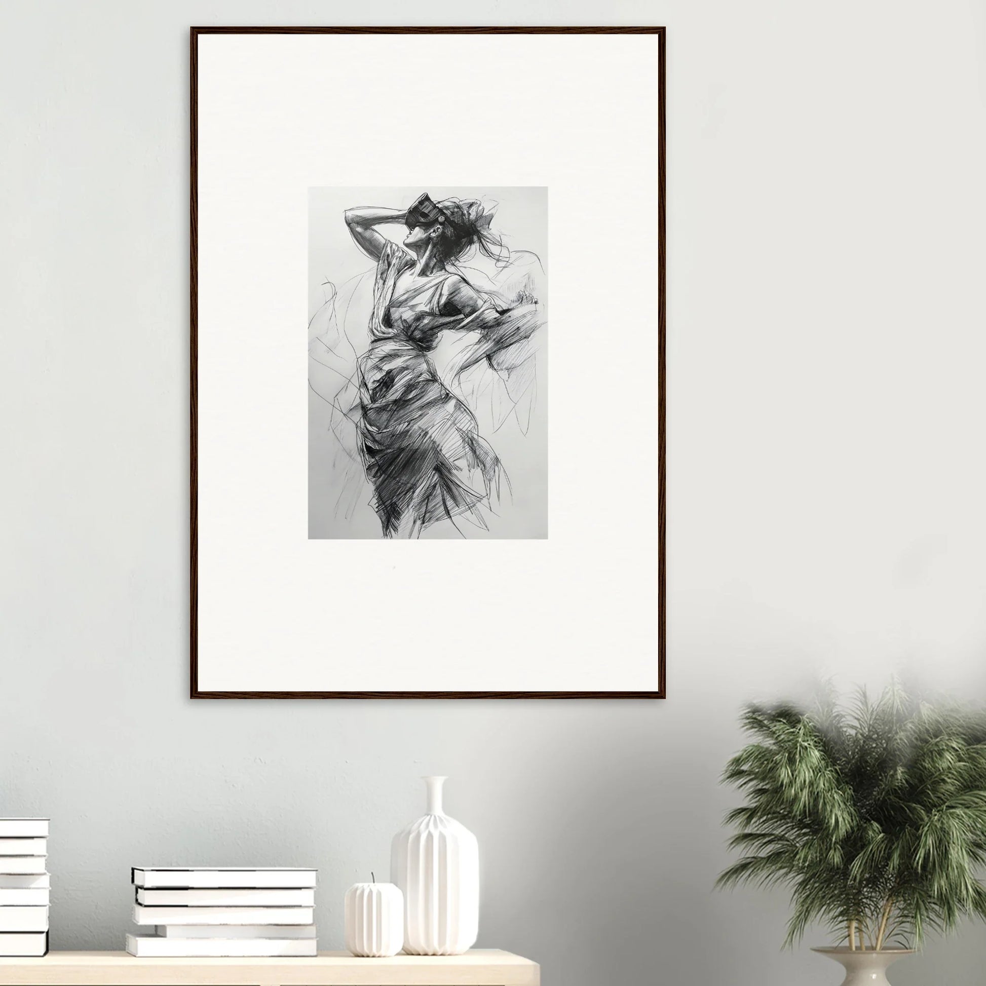 Black and white charcoal sketch of graceful figure in motion for Sketch Mirage Matinee