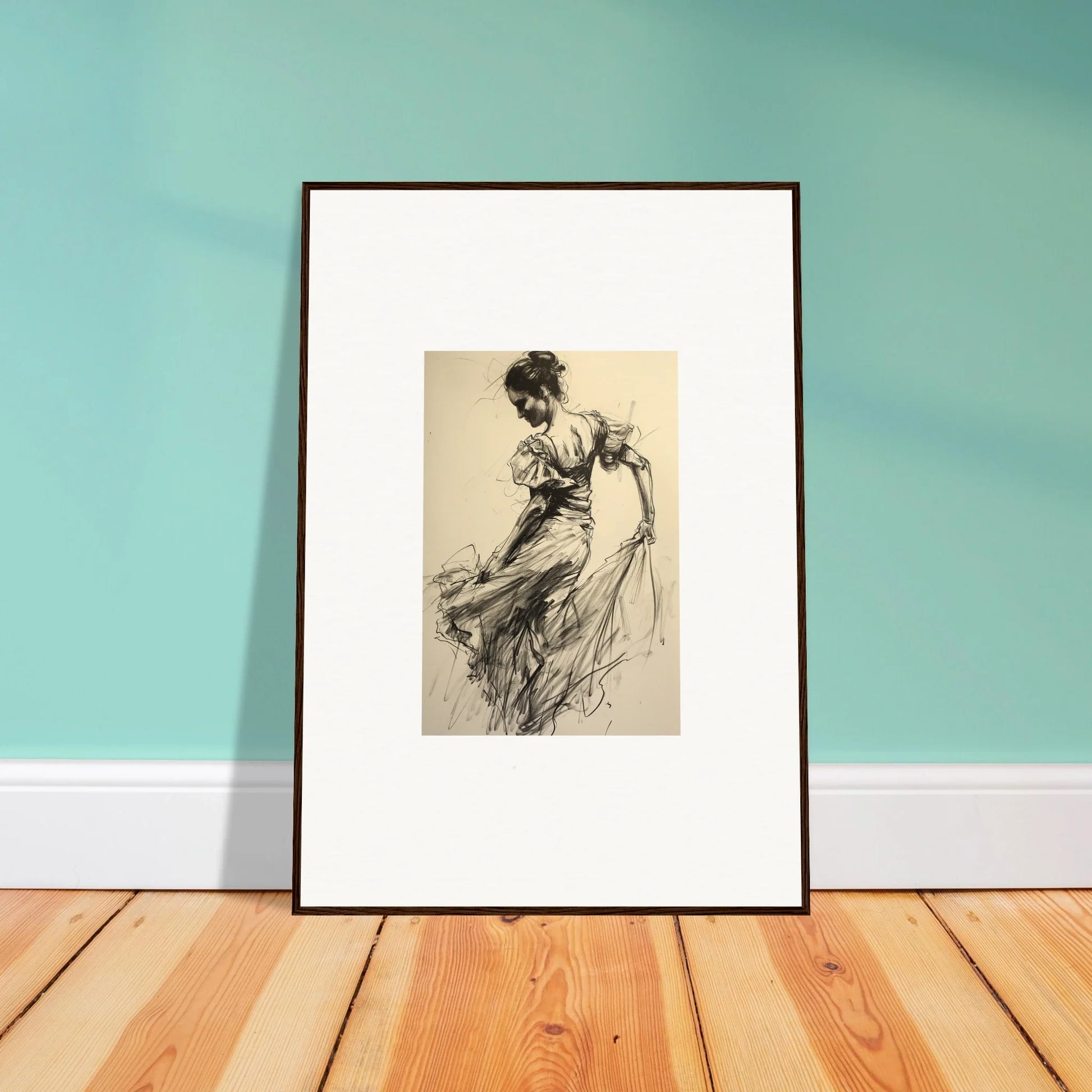 Framed black and white sketch of a dynamic figure from Shadow Waltz special edition art™