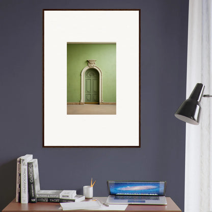 Framed wall art of a mint green arched doorway from Verdant Illusion Sphere