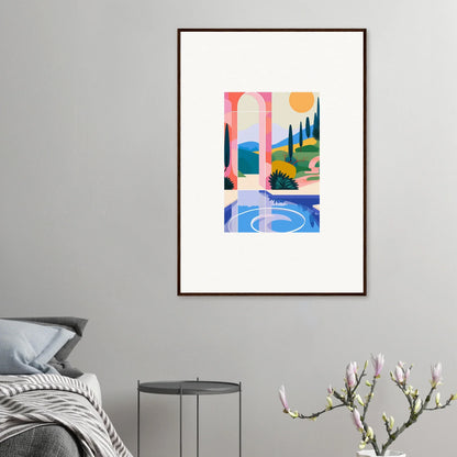 Colorful framed abstract landscape canvas print for trendy room decoration wall art