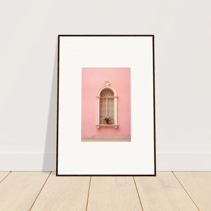 Framed wall art of Pinky Flora Portal with pink wall and ornate window niche design