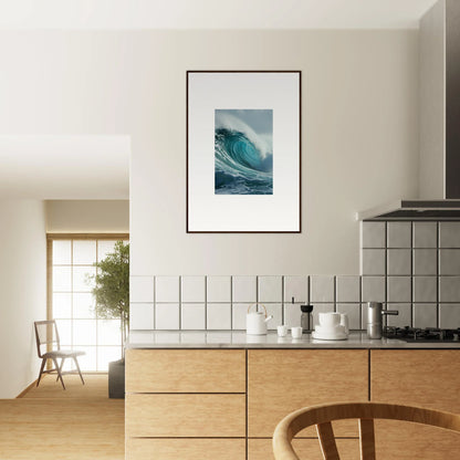 Framed photograph of crashing ocean wave for stylish room decoration in Whispering Oceans