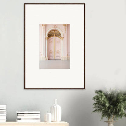 Framed wall art of an ornate pink door with gold details, perfect for Regal Must