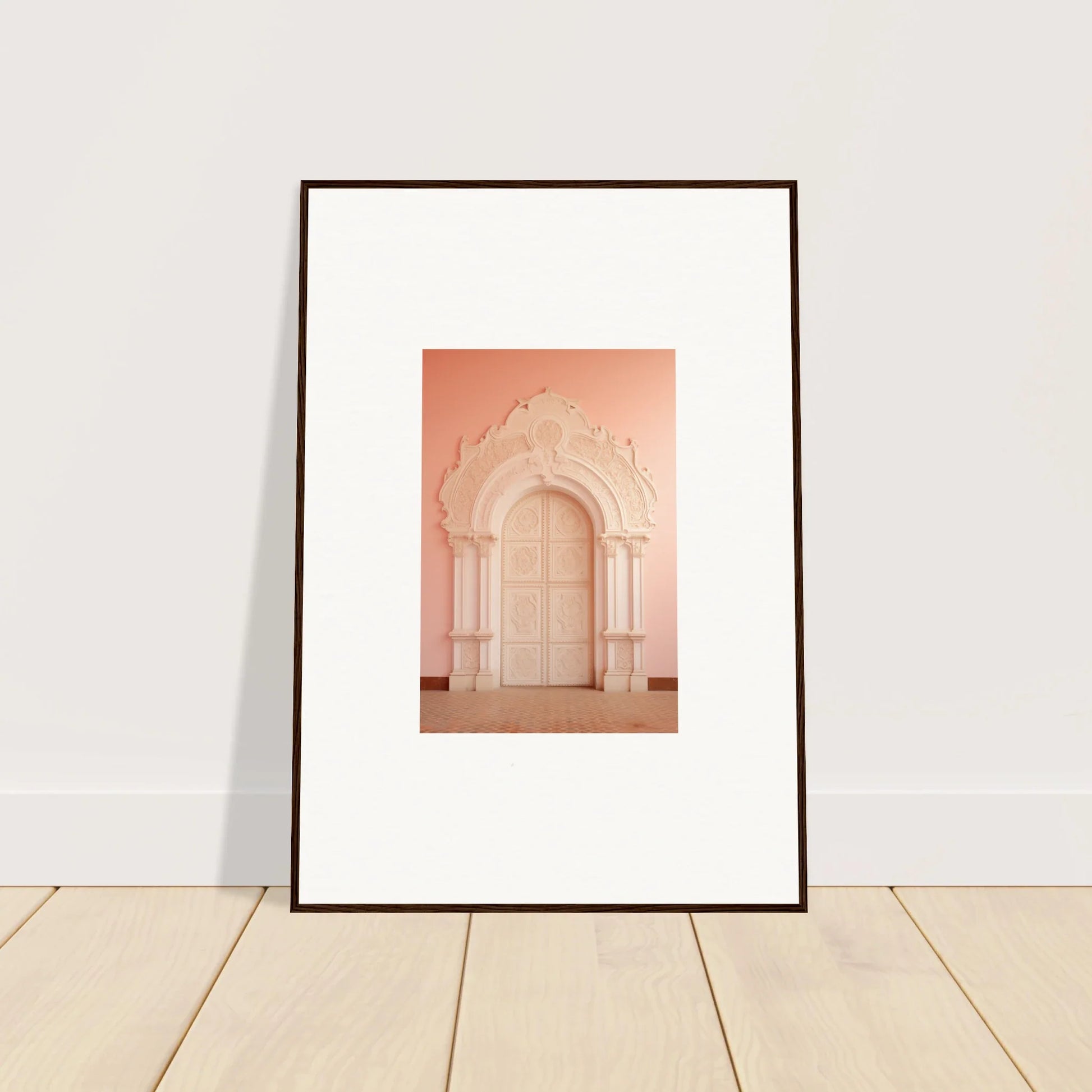 Framed wall art of a pink archway with Moorish details from Patio Reverie Sleutelenv